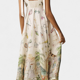 Case Vestido Largo con Cordones y Estampado Floral Fantasía