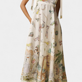 Case Vestido Largo con Cordones y Estampado Floral Fantasía