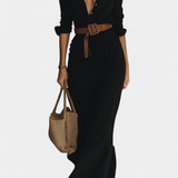 Souline Vestido Maxi con Solapa y Manga Larga