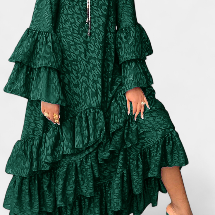 Eliselle Vestido Maxi Asimétrico con Volantes y Mangas Acampanadas