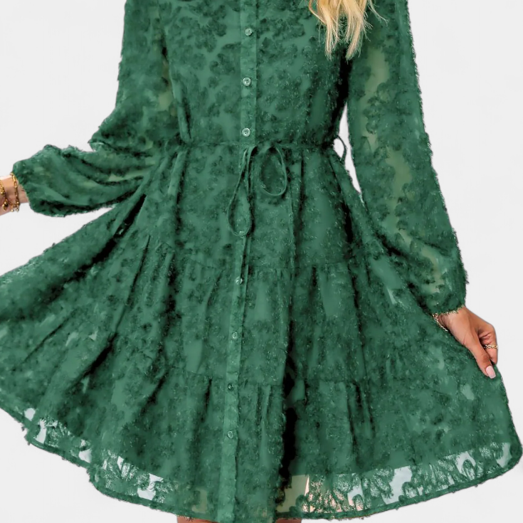 Soreia Vestido Camisero de Botones con Manga Larga Texturizada