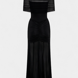 Alodia Vestido Maxi de Hombros con Capa de Malla