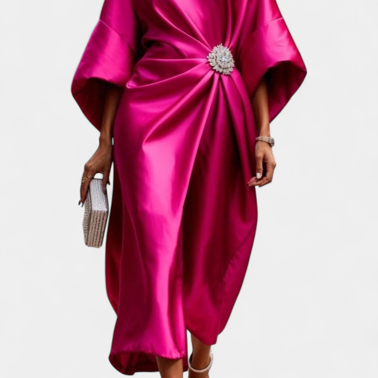 Ubelia Vestido Largo de Satén con Brillo Luxe