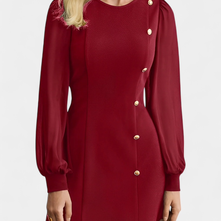 Jacequeline Vestido A-Line con Botones y Cuello Redondo