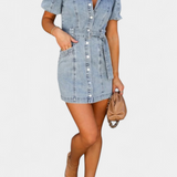Orlena Vestido Mini de Denim Lavado