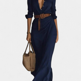 Souline Vestido Maxi con Solapa y Manga Larga
