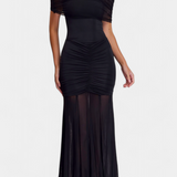 Alodia Vestido Maxi de Hombros con Capa de Malla