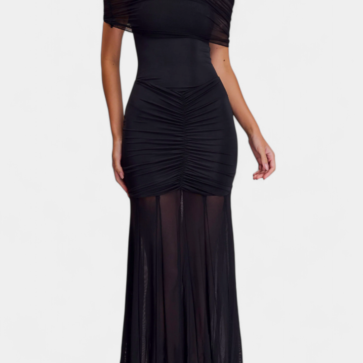 Alodia Vestido Maxi de Hombros con Capa de Malla
