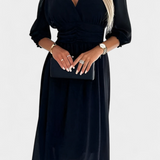 Dorina Vestido Midi Elegante con Escote en V y Mangas Livianas