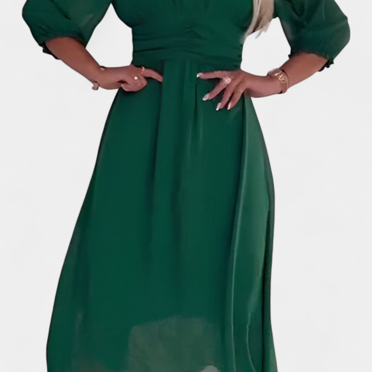 Dorina Vestido Midi Elegante con Escote en V y Mangas Livianas