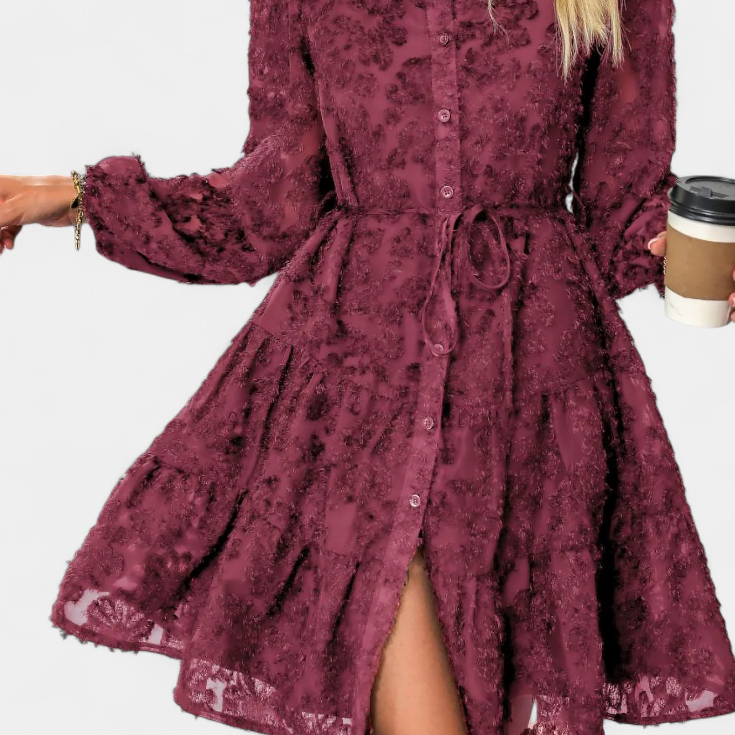 Soreia Vestido Camisero de Botones con Manga Larga Texturizada
