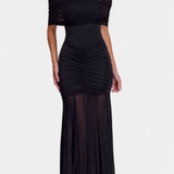 Alodia Vestido Maxi de Hombros con Capa de Malla