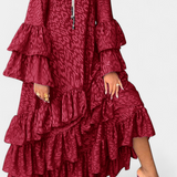 Eliselle Vestido Maxi Asimétrico con Volantes y Mangas Acampanadas