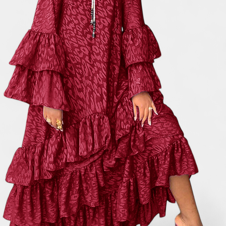Eliselle Vestido Maxi Asimétrico con Volantes y Mangas Acampanadas