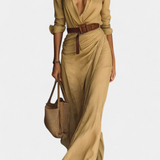 Souline Vestido Maxi con Solapa y Manga Larga
